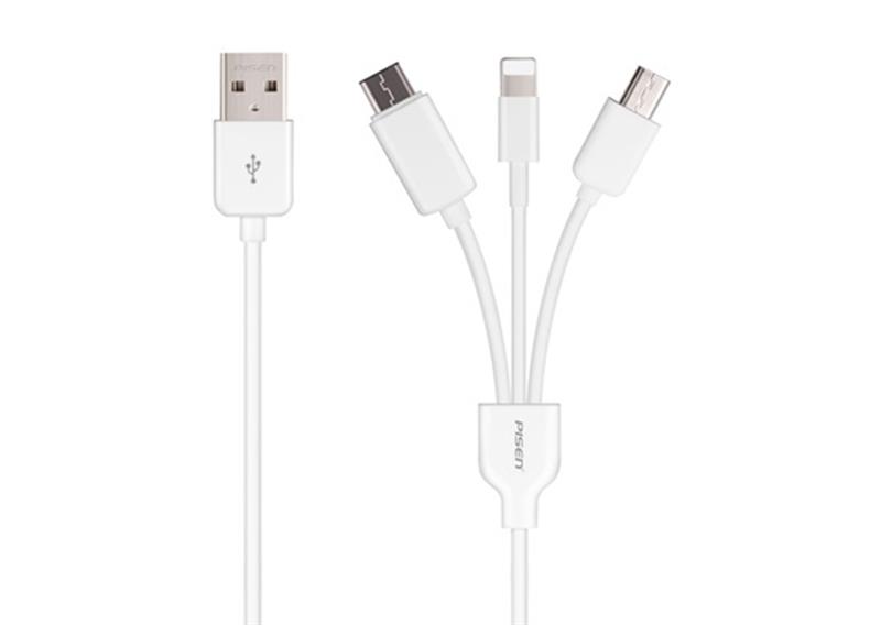 C&#193;P USB -&gt; TYPE-C + MICRO USB + LIGHTNING PISEN (AP01-600) 318HP