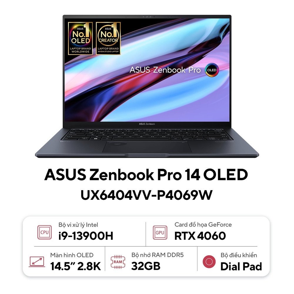 Laptop Asus Zenbook Pro 14 OLED UX6404VV - P4069W |Intel Core i9-13900H | 32GB | 1TB | RTX 4060 8GB |14.5 inch 2.8K OLED 120Hz| Win 11 | 0523D